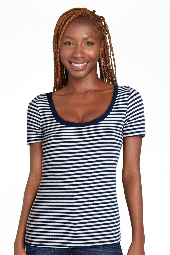 Time and Tru Women's Ribbed Scoop Neck Tee with Short Sleeves, Sizes XS-XXXL | Walmart (US)