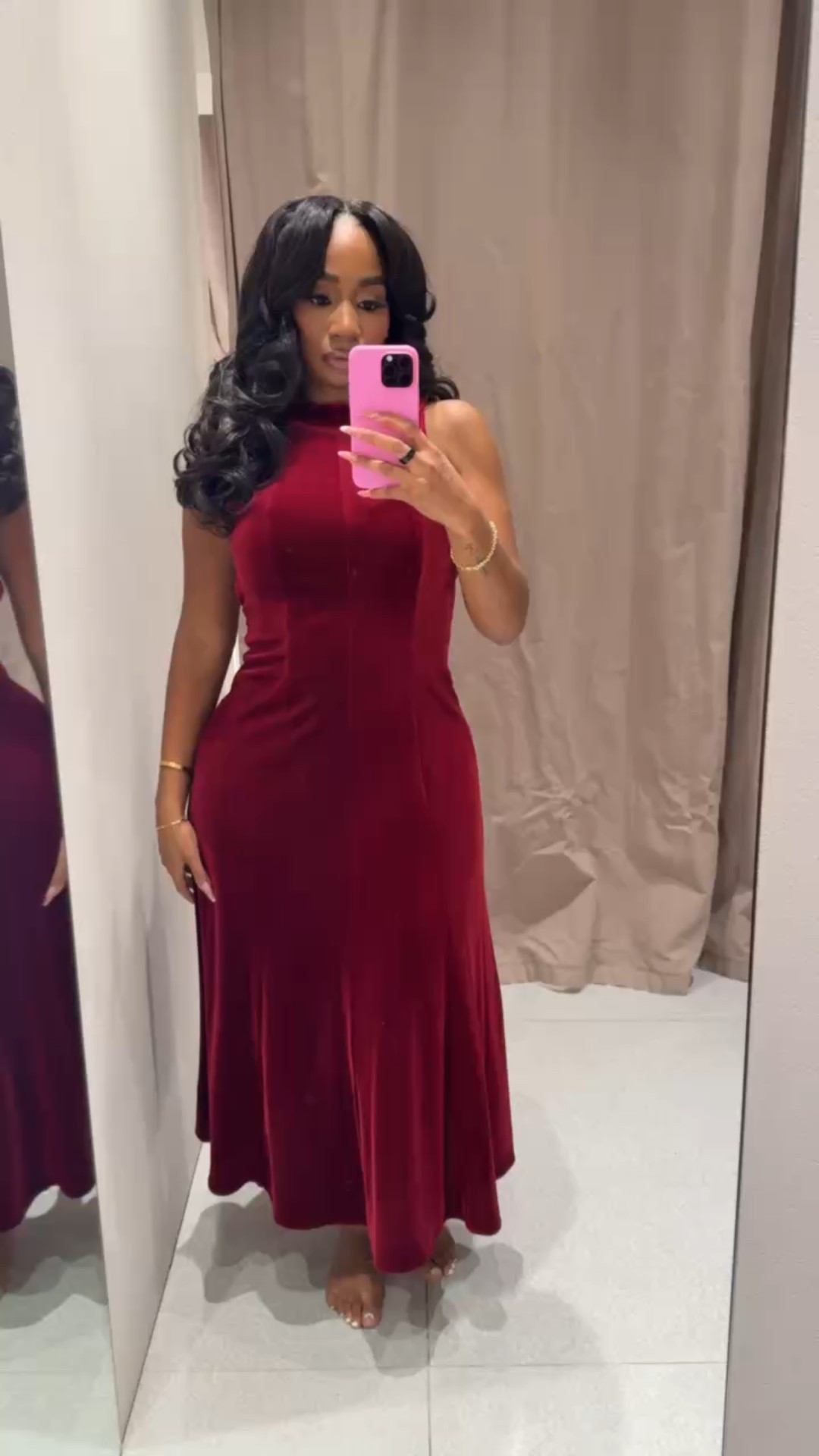 Red velvet midi dress! Holiday party dress find! 

#LTKootd #LTKFindsUnder100