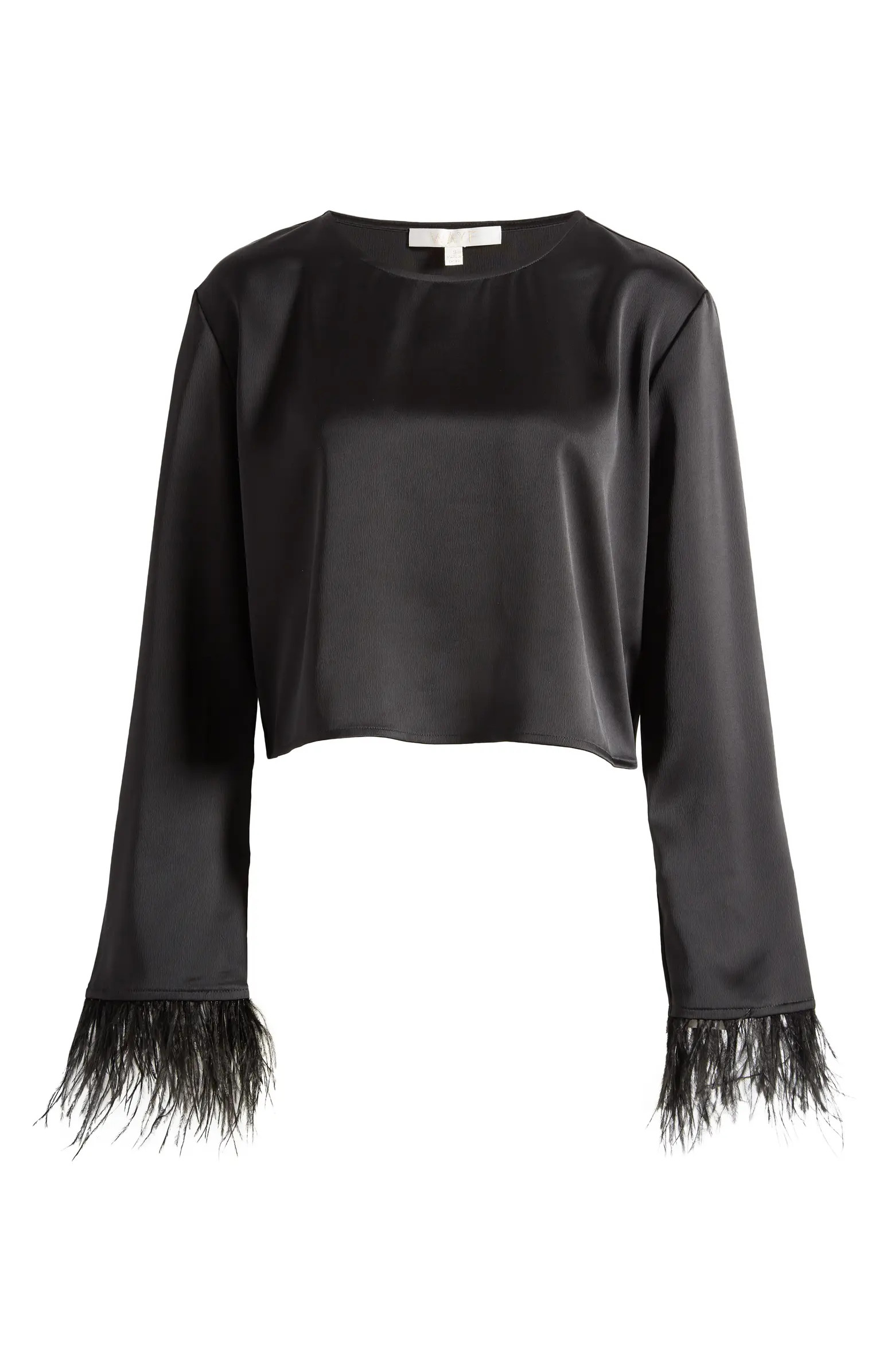 Merci Feather Cuff Satin Top | Nordstrom