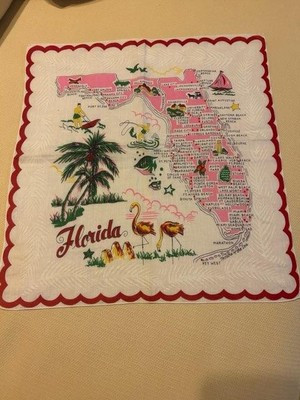 VTG SHERRY Florida Souvenir Handkerchief Bathers Flamingos MAP  Scalloped Hankie | eBay US