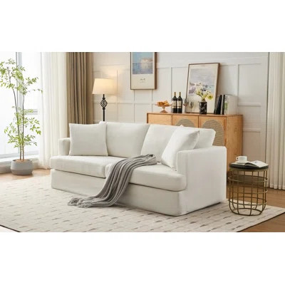 Gilba 84.6'' Wide Arm Upholstered White Slipcovered Sofa | Wayfair North America
