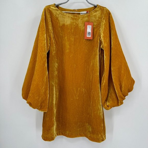 RHODE Carmen Yellow Velvet Benji Dress sz XS Long Sleeve Shift Mini Length NWT | Poshmark