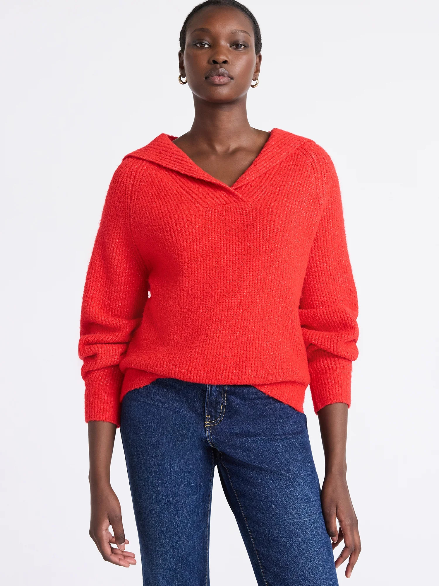 Free Assembly Women's V-Collar Sweater with Long Sleeves, Midweight, Sizes, XS-XXL | Walmart (US)