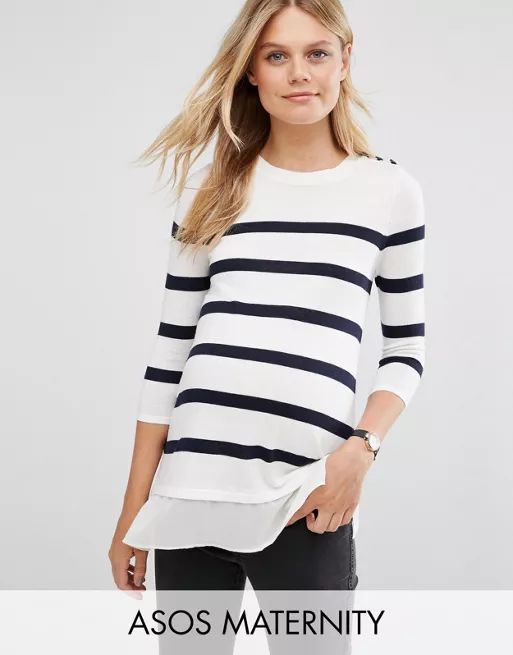 ASOS Maternity Breton Stripe Sweater with Button at asos.com | ASOS US