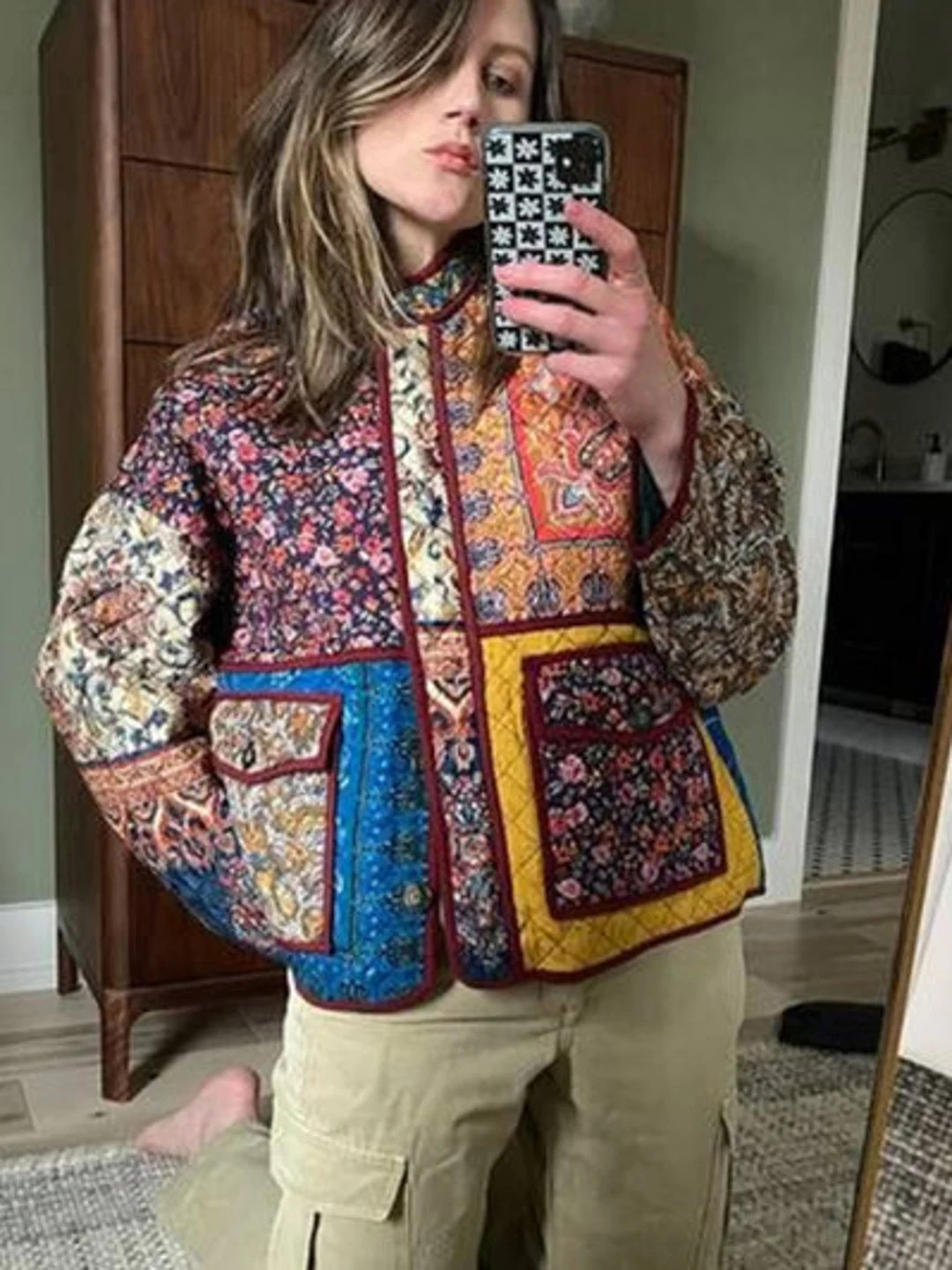 Womens Patchwork Jacket | Vintage Colourful Printed Outerwear | Loose Fit Boho Relaxed Coat | Aut... | Etsy (US)