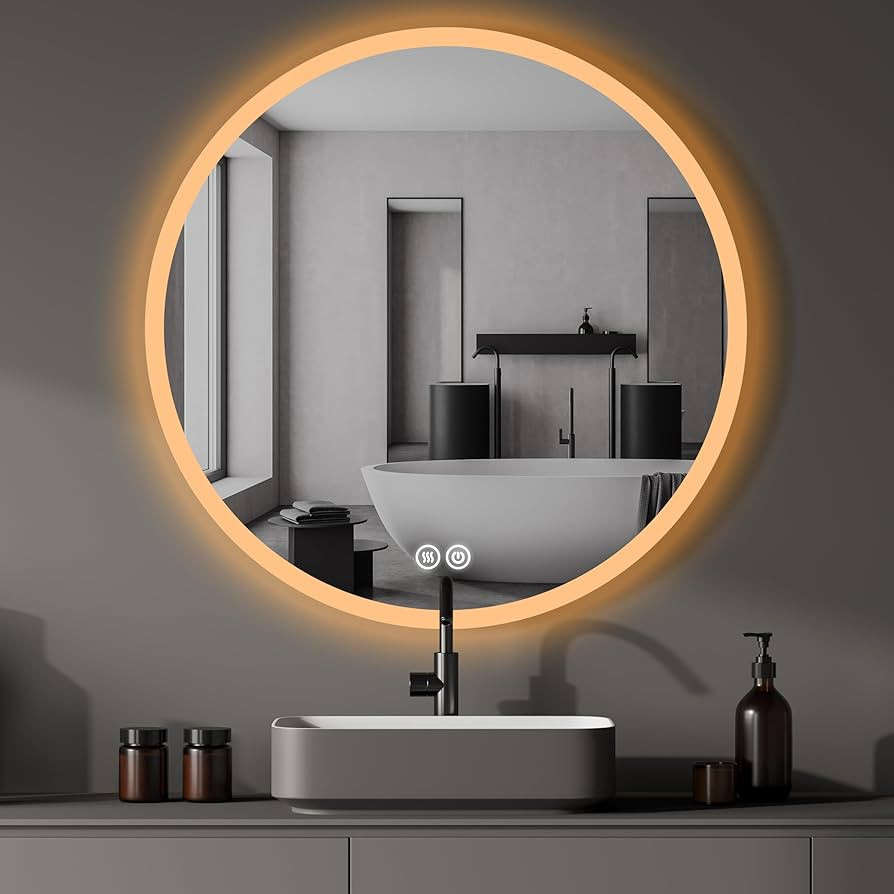 igooot 32" Round Led Bathroom Mirror, ETL-Certified Backlit Led Mirror for Bathroom, CRI93+, Wate... | Amazon (US)