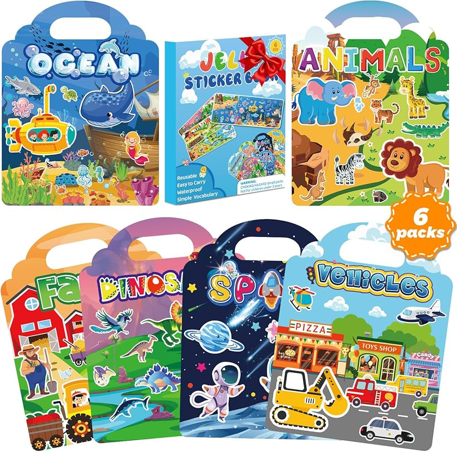 6 Sets Reusable Sticker Book for Toddlers 2-4 Years,Jelly Sticker Books for Toddlers 1-3,Toddler ... | Amazon (US)