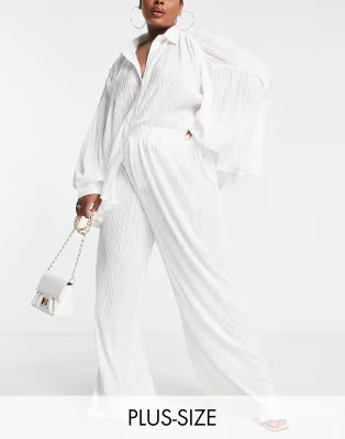 Public Desire Curve plisse wide leg pants set in ecru | ASOS | ASOS (Global)