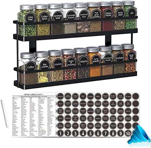 New England Stories Spice Rack Organizer with 18 Empty Square Spice Jars, 386 Spice Labels with C... | Amazon (US)