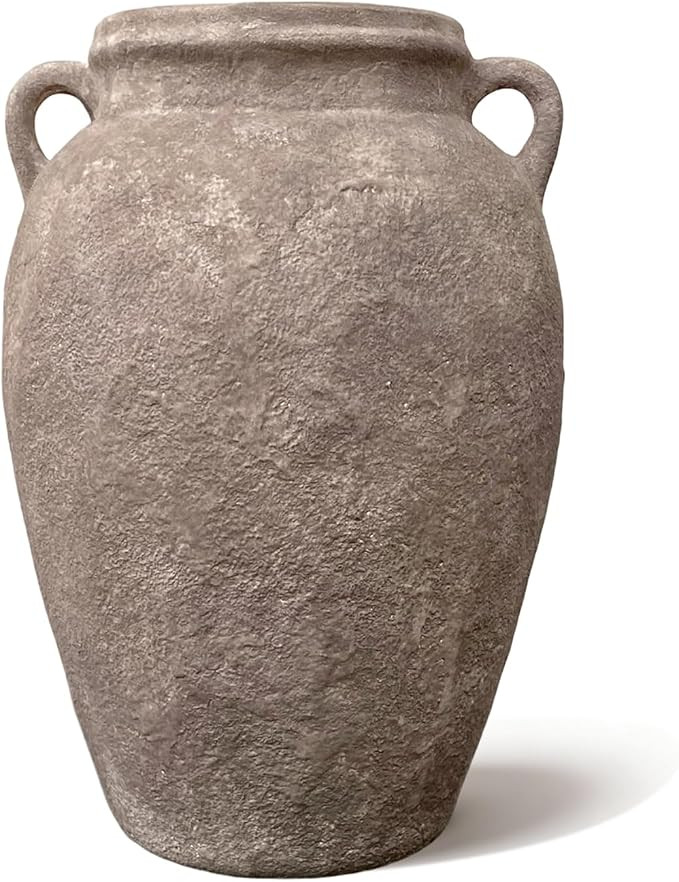 Rustic Ceramic Flower Vase, Vintage Two-Handle Brown Textured Home Décor | Amazon (US)