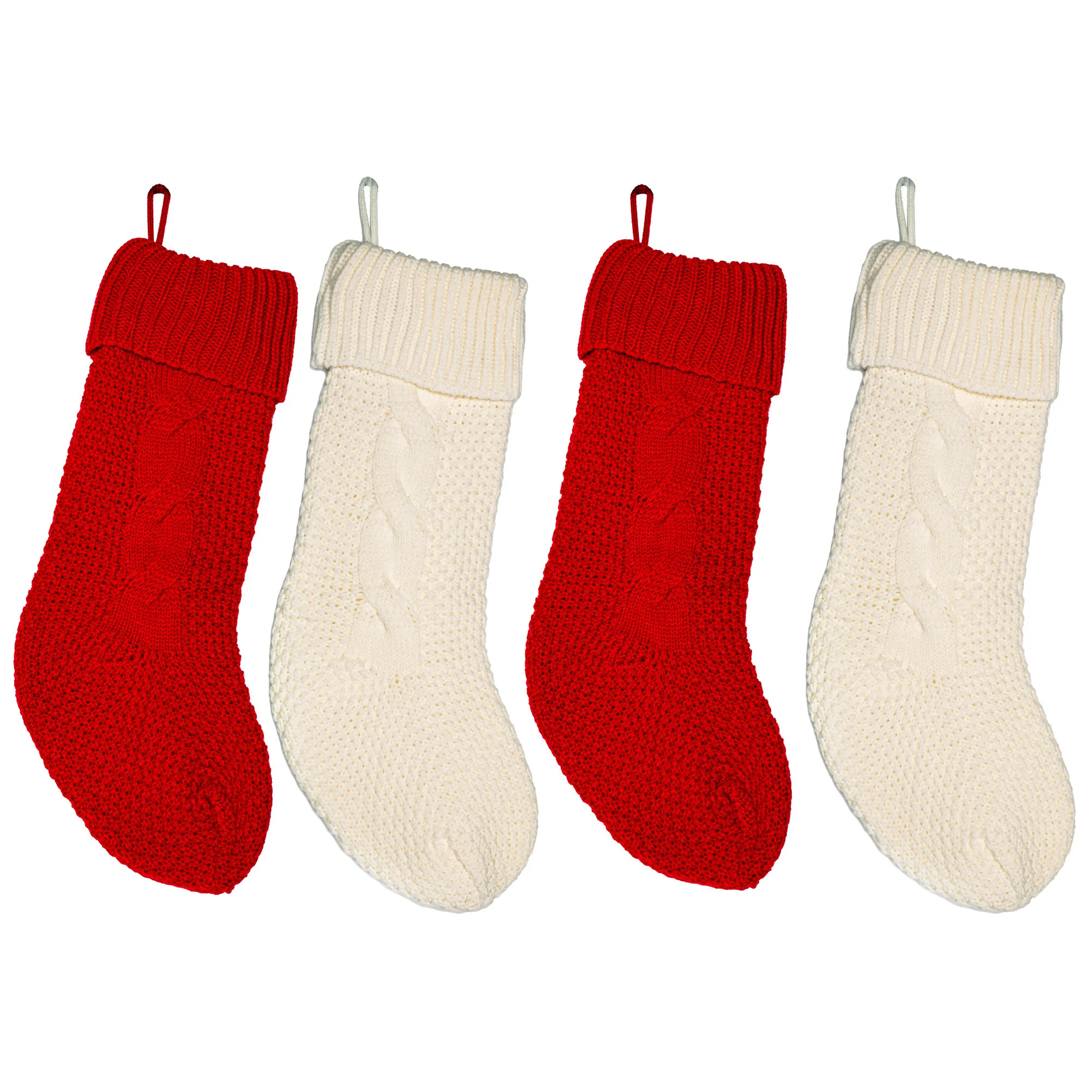 20 in Christmas Holiday Stockings Red and Cream Cable Knit Stockings | Wayfair North America