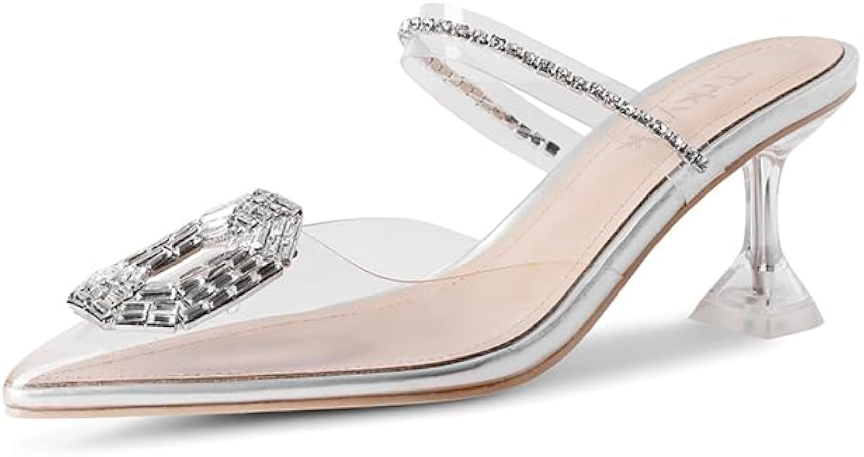 Clear Heels for Women,Pointed-Toe Clear Rhinestones Sandals High Heel Backless Mules | Amazon (US)