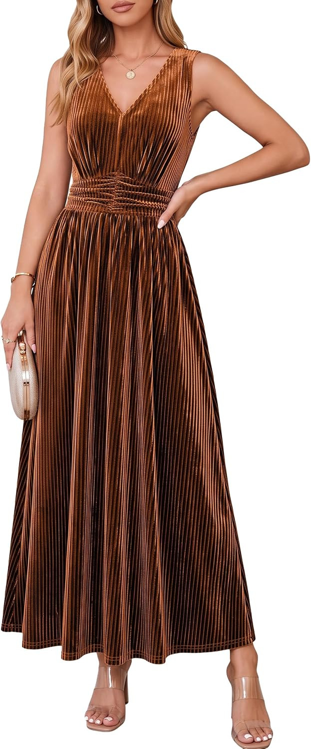 Simplee Womens Velvet Sleeveless Formal Wedding Guest Cocktail Maxi Dress | Amazon (US)
