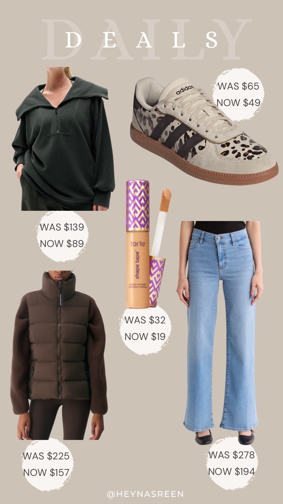 Daily deals on Athleta sweatshirt, Adidas sneakers, Tarte shape tape, FRAME jeans, Aritzia puffer vest 