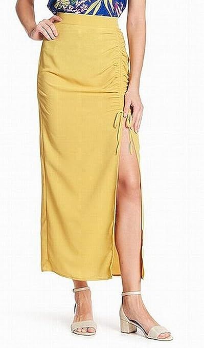 Know.One.Cares Womens Small Ruched Slit Maxi Skirt Yellow S | Amazon (US)