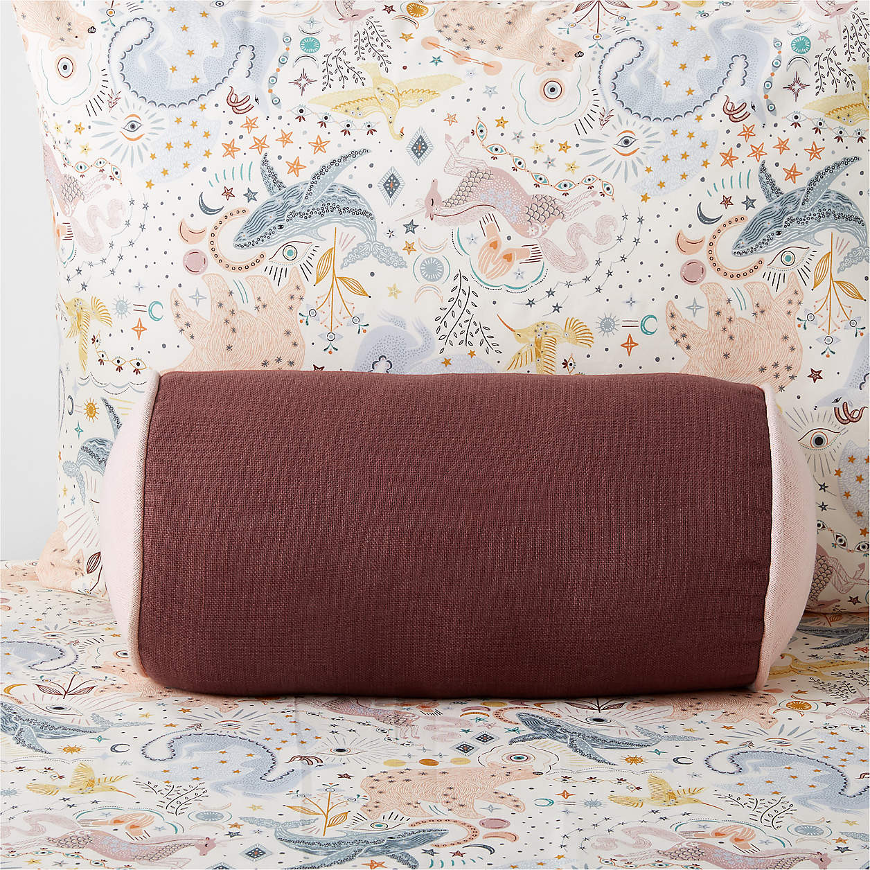 Belfast Chestnut Red Bolster Kids Throw Pillow by Jeremiah Brent + Reviews | Crate & Kids | Crate & Barrel