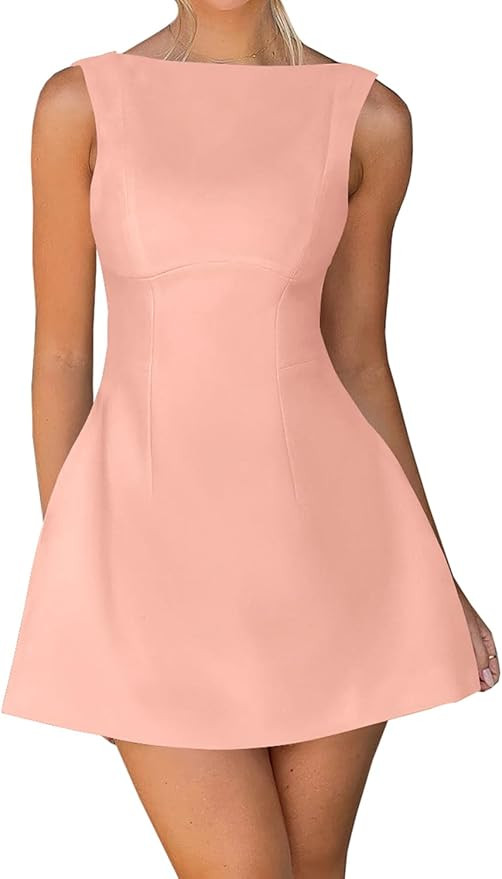 OWIN Women’s Summer Casual Boat Neck Sleeveless Elegant Flared A Line Swing Club Cocktail Party... | Amazon (US)