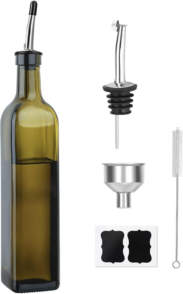 Green Olive Oil Dispenser Bottle - 17oz/500ml Glass Oil and Vinegar Bottles Set for Kitchen, Oil ... | Amazon (US)