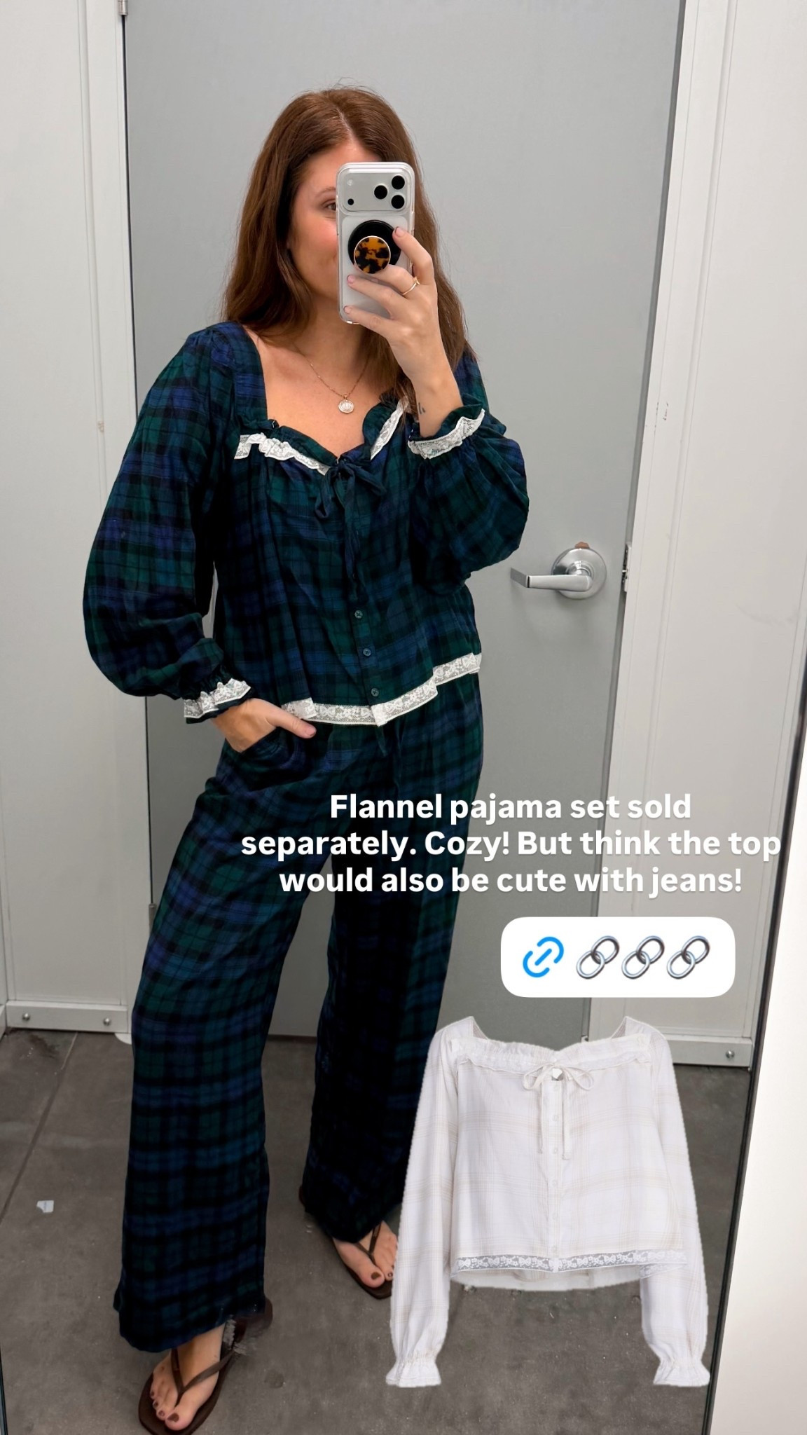 Flannel pajama set sold separately. Cozy! But think the top would also be cute with jeans!