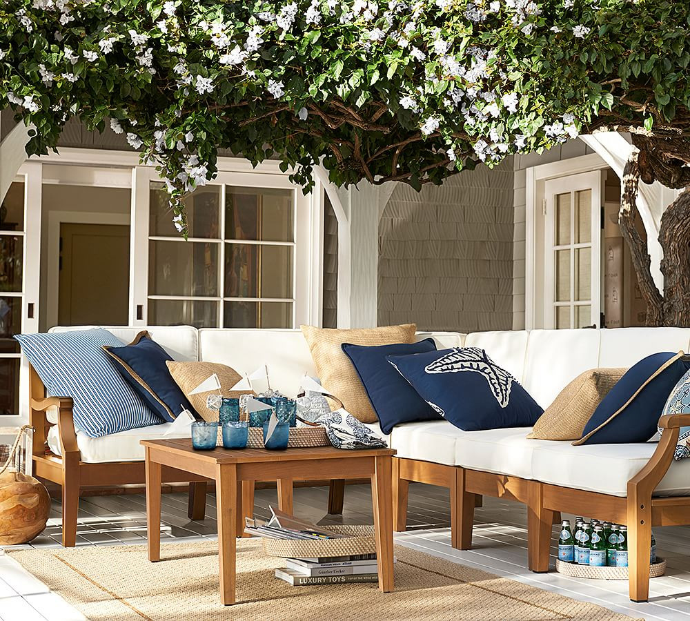 Faux Natural Fiber Trim Outdoor Throw Pillow | Pottery Barn (US)