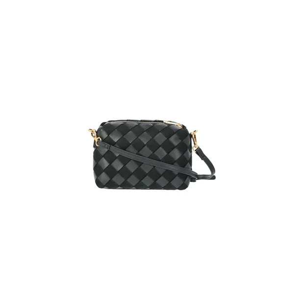Time and Tru Women's Faux Leather and Suede Woven Camera Crossbody Bag, Black | Walmart (US)