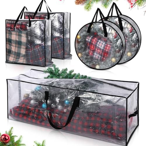 5 Pack Christmas Storage Bags, 7.5 Ft Christmas Tree Large Bag, 24" Wreath Containers and 25" Gar... | Amazon (US)