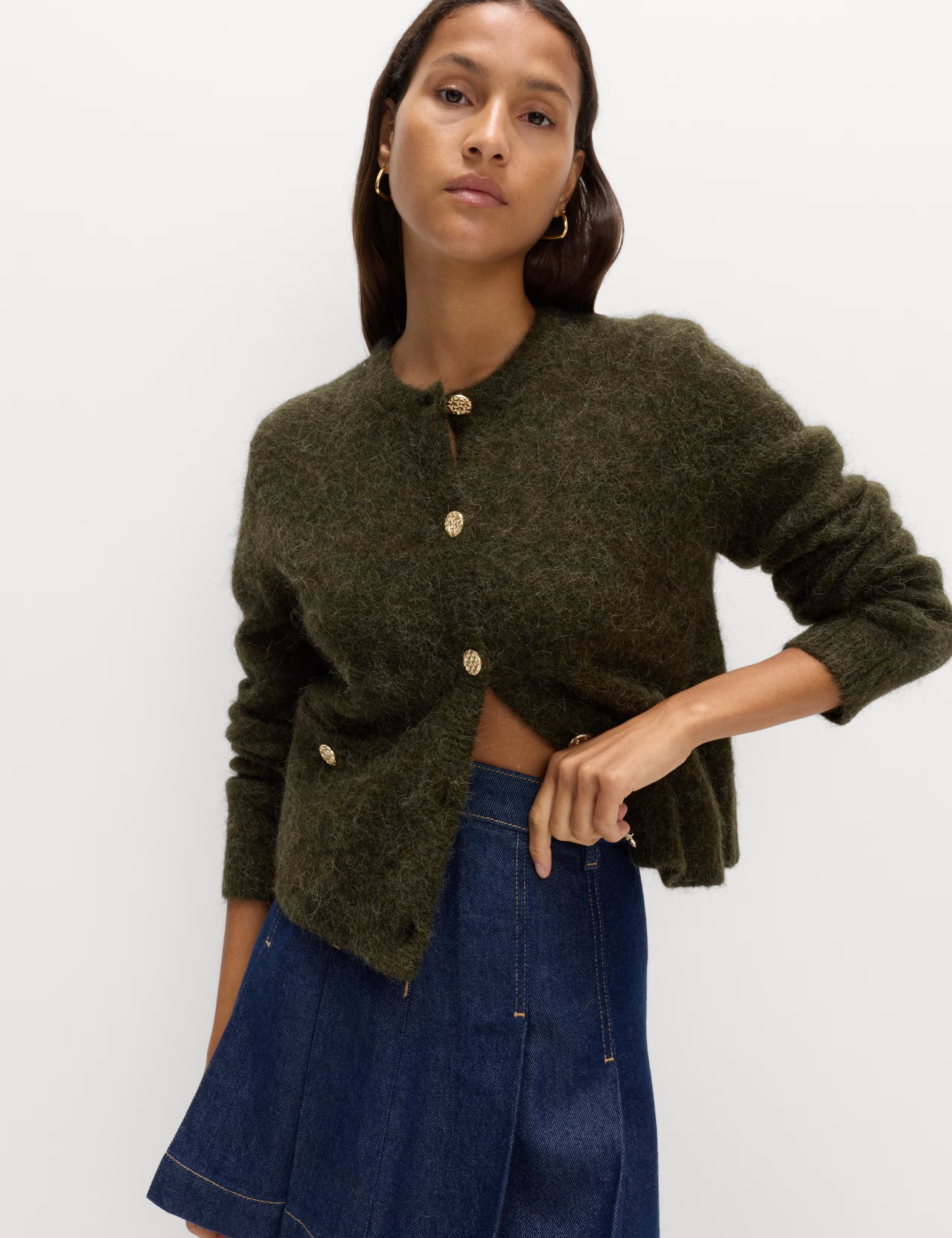 Alpaca Blend Button Front Cropped Cardigan | Marks & Spencer (UK)