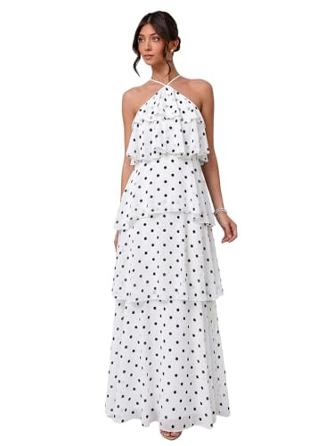 Amazon.com: SOLY HUX Women's Sundresses Ruffle Layered Halter Flowy Maxi Dress Elegant Wedding Gu... | Amazon (US)