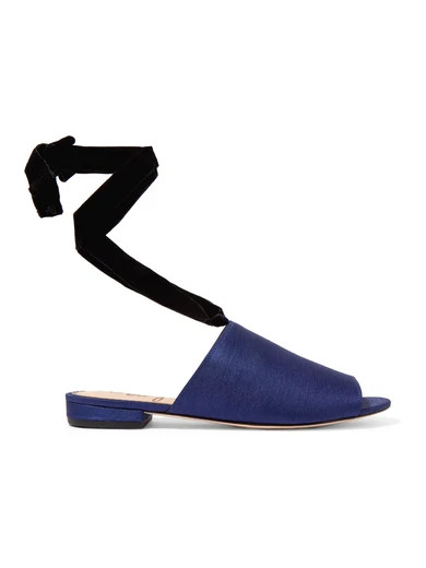 Sam Edelman - Theodora Velvet-trimmed Slub Satin Sandals - Indigo | NET-A-PORTER (US)