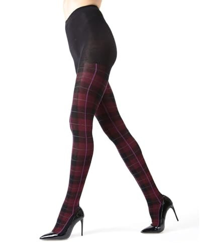 MeMoi Glasgow Plaid Cotton Tights for Women, Cozy, Warm and Fashionable Patterned Sweater Tights - Sizes Small to 6X, Burgundy Heather, S/M | Amazon (US)