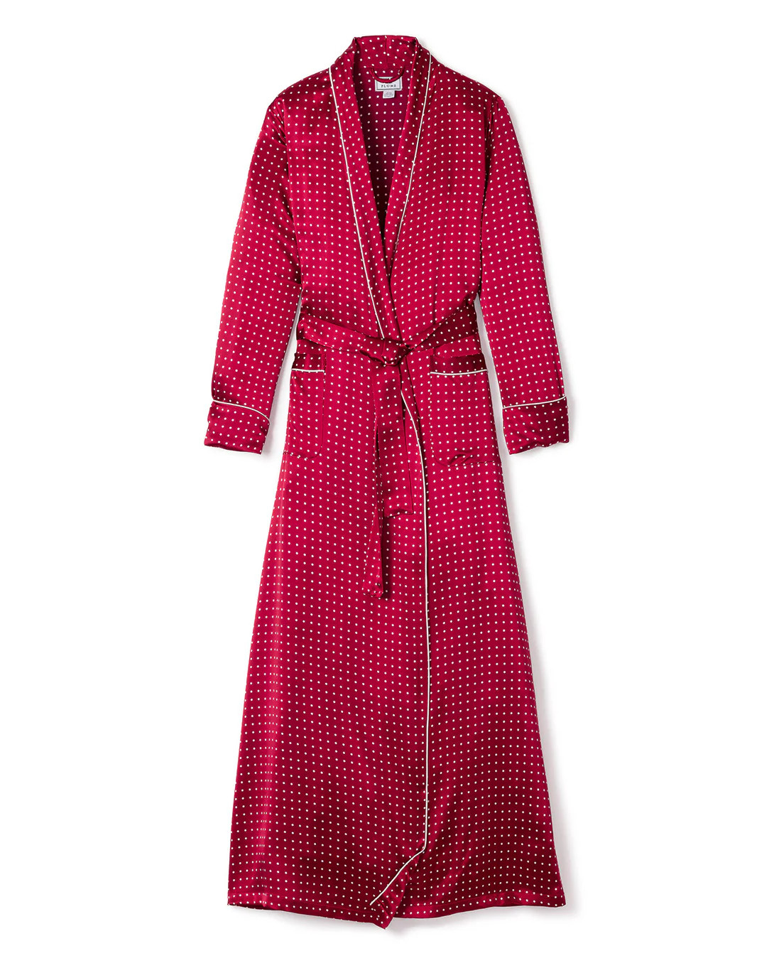 Women's Silk Long Robe in Bordeaux Polka Dot | Petite Plume