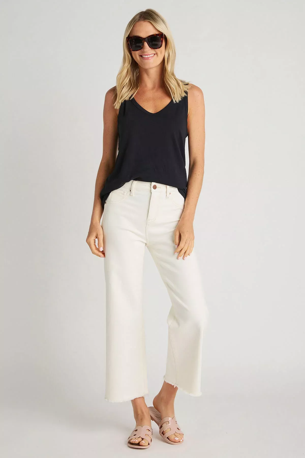 Risen Cream Wide Leg Cropped Jeans curated on LTK