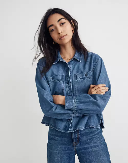 Shirred-Back Crop Shirt: TENCEL™ Denim Edition | Madewell