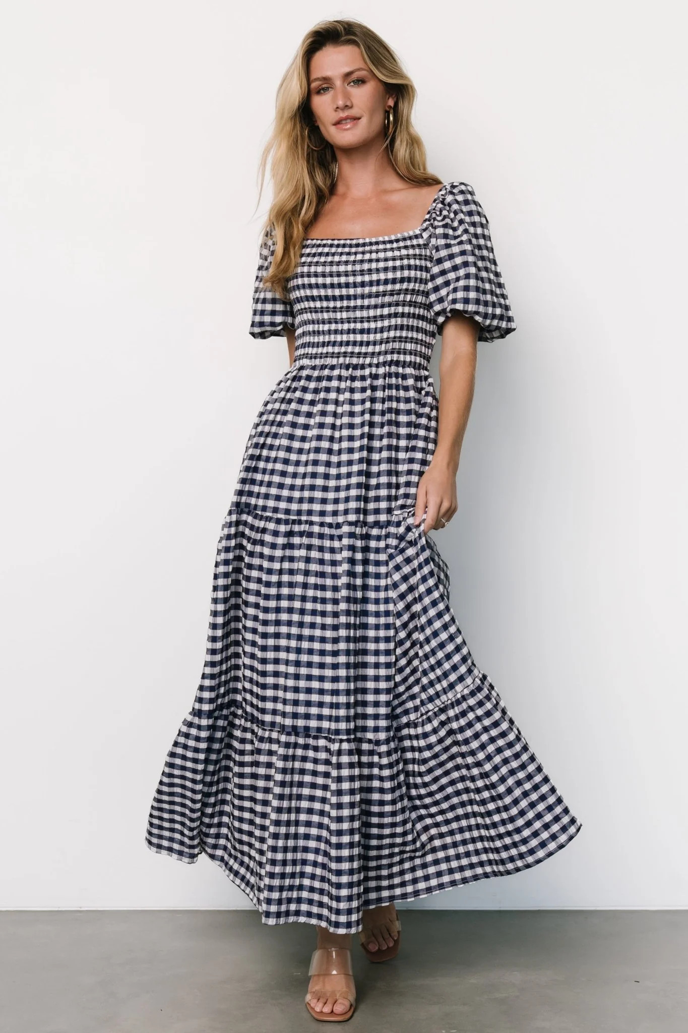 Lyndy Smocked Dress | Off White + Blue Gingham | Baltic Born