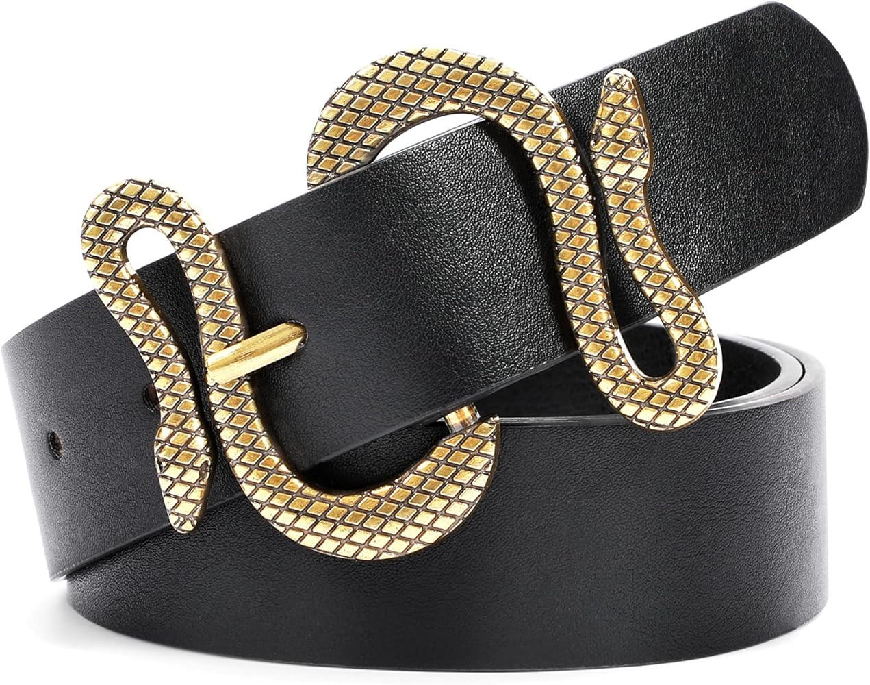 Triworks Belt For Women Fashion Leather Belt Gold/Black Snake Buckle Belt for Jeans, Pants, Dress... | Amazon (US)