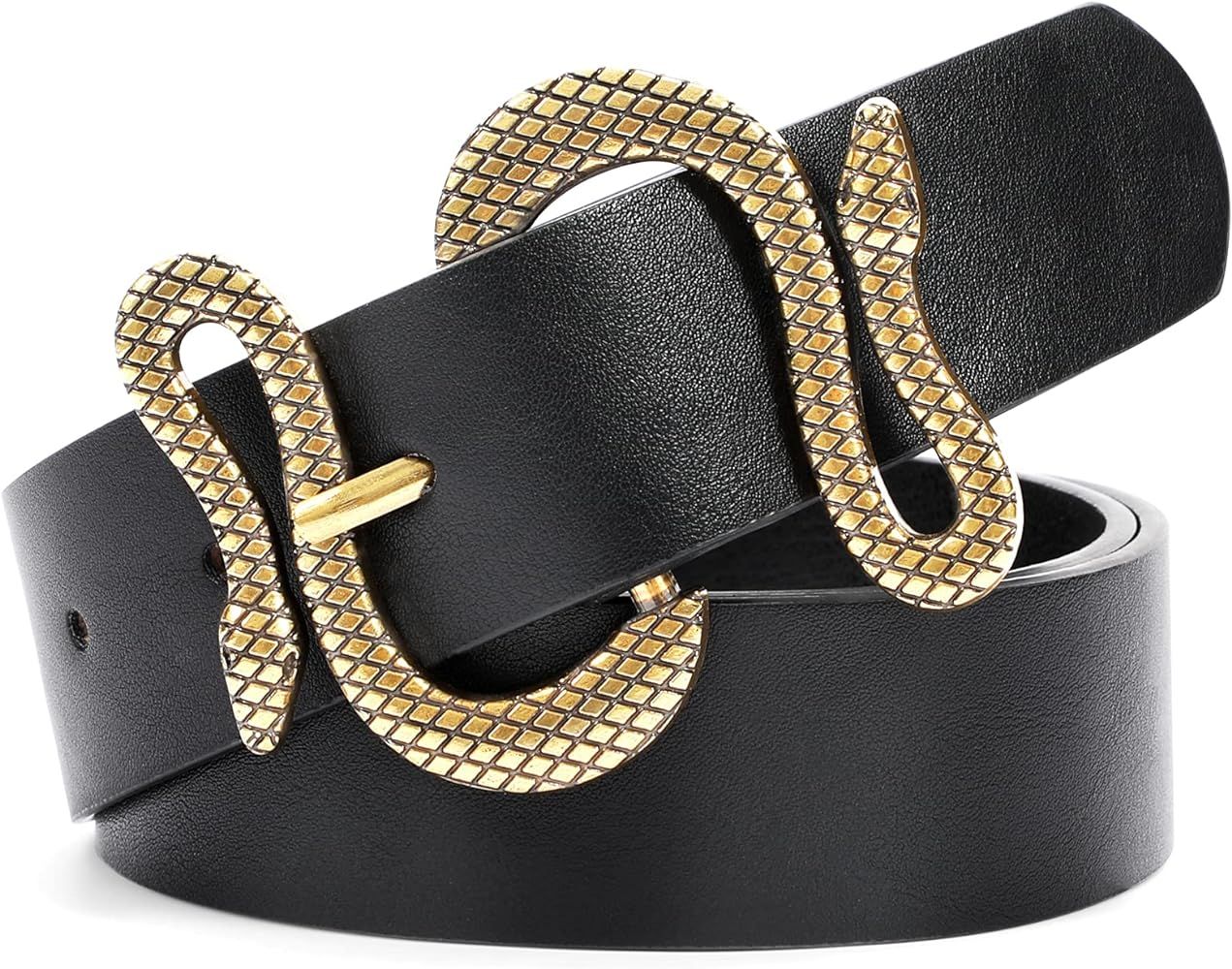 Triworks Belt For Women Fashion Leather Belt Gold/Black Snake Buckle Belt for Jeans, Pants, Dress... | Amazon (US)