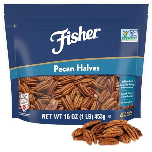 Fisher Chef's Naturals Pecan Halves 1 Lb Resealable Bag, Unsalted Raw Nuts for Cooking, Baking & Snacking, Vegan Protein, Keto Snack, Healthy Snacks for Adults,Gluten Free Raw Pecans Halves | Amazon (US)