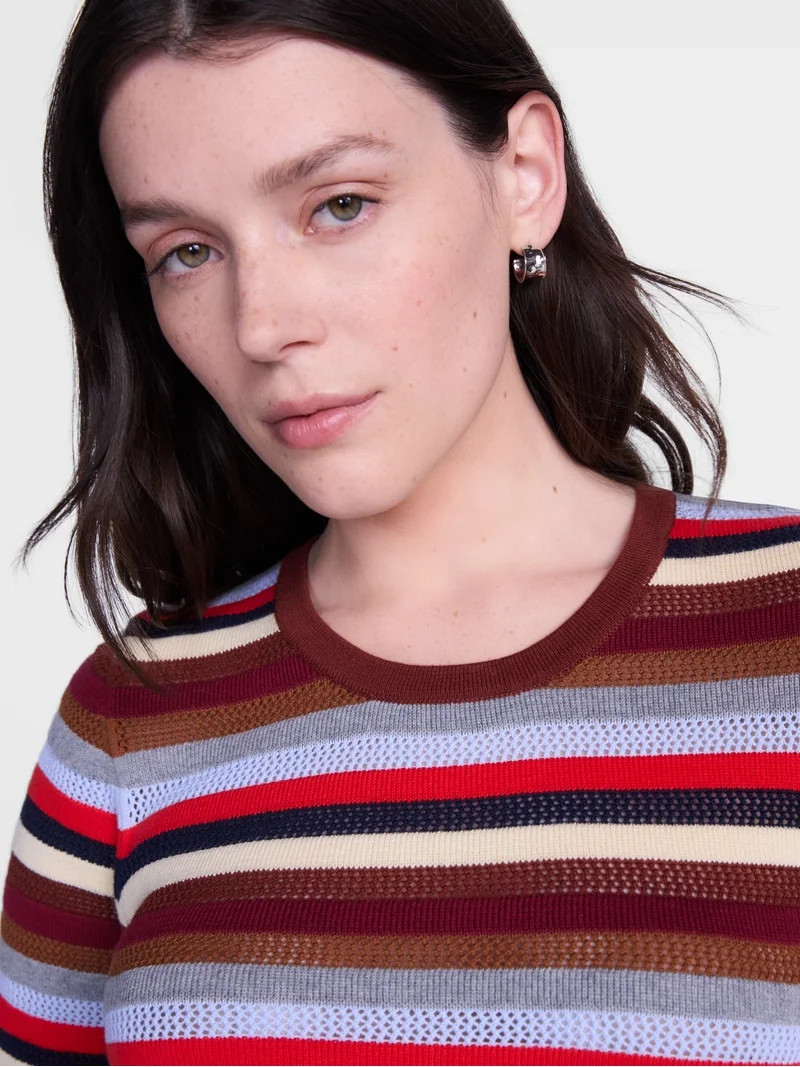 Scenario Women's and Women's Plus Stripe Sweater with Short Sleeves, Sizes XS-4X | Walmart (US)