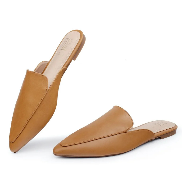 Hawkwell Women's Backless Slip on Slides Comfortable Loafer Shoes Flats Pointed Toe Mules,Brown P... | Walmart (US)