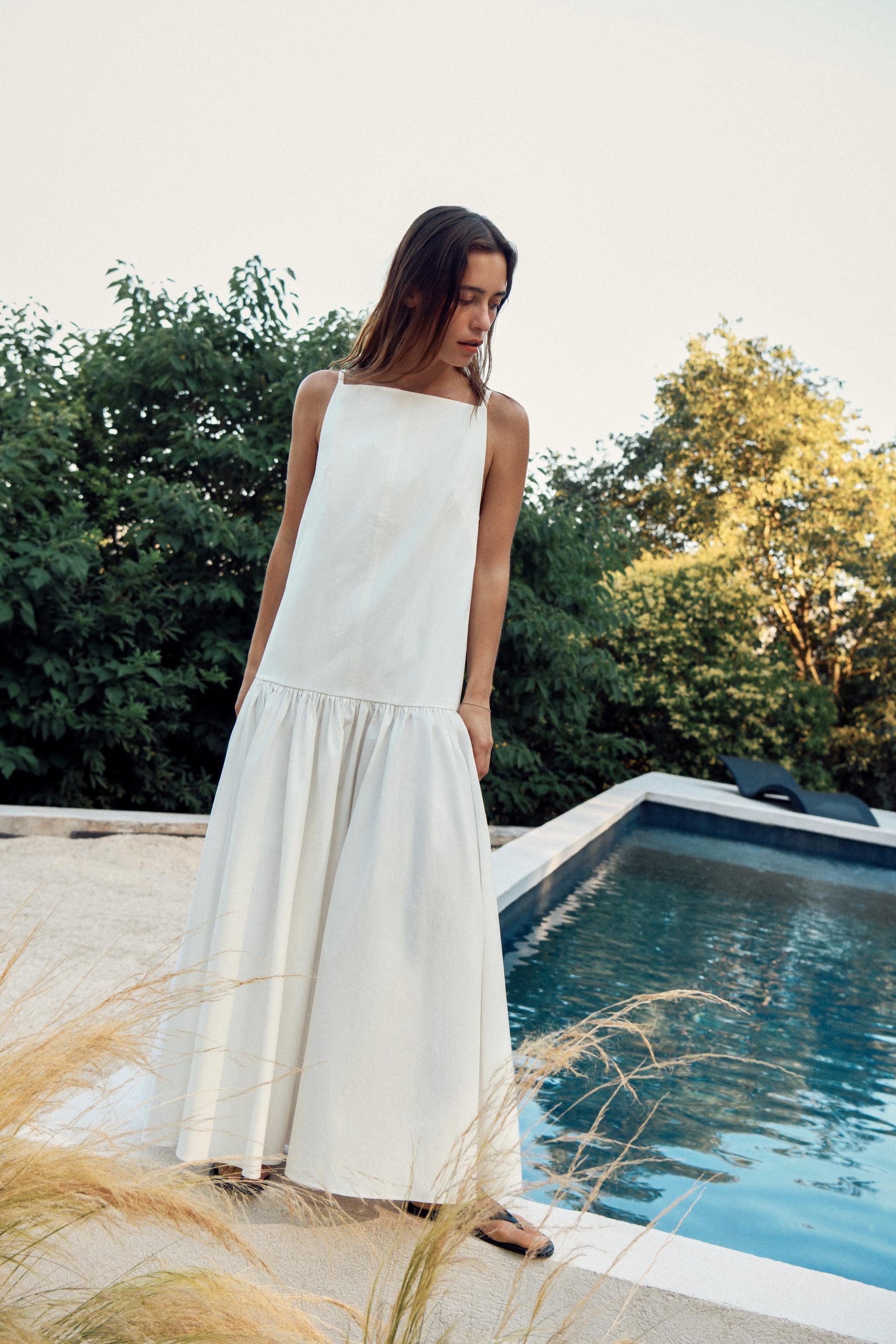 ZARA WOMAN COLLECTIONDress made of cotton blend yarn. Straight neckline and thin straps. Pleat de... | Zara Canada