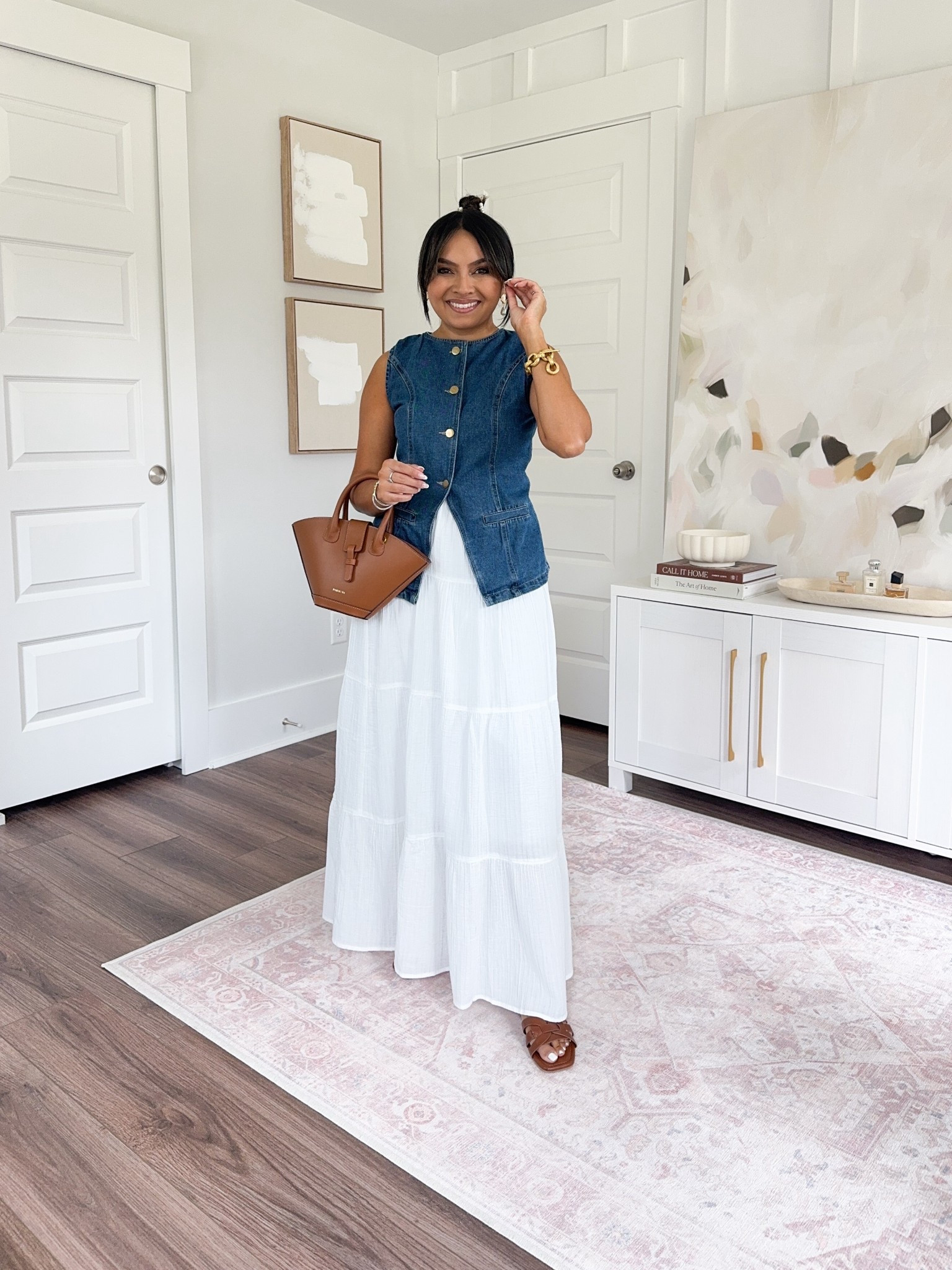 Denim vest size - small (this is a set that comes with shorts) TTS
White maxi skirt size - xs TTS 
Brown sandals - old, similar linked 


#LTKSaleAlert #LTKStyleTip #LTKPetite