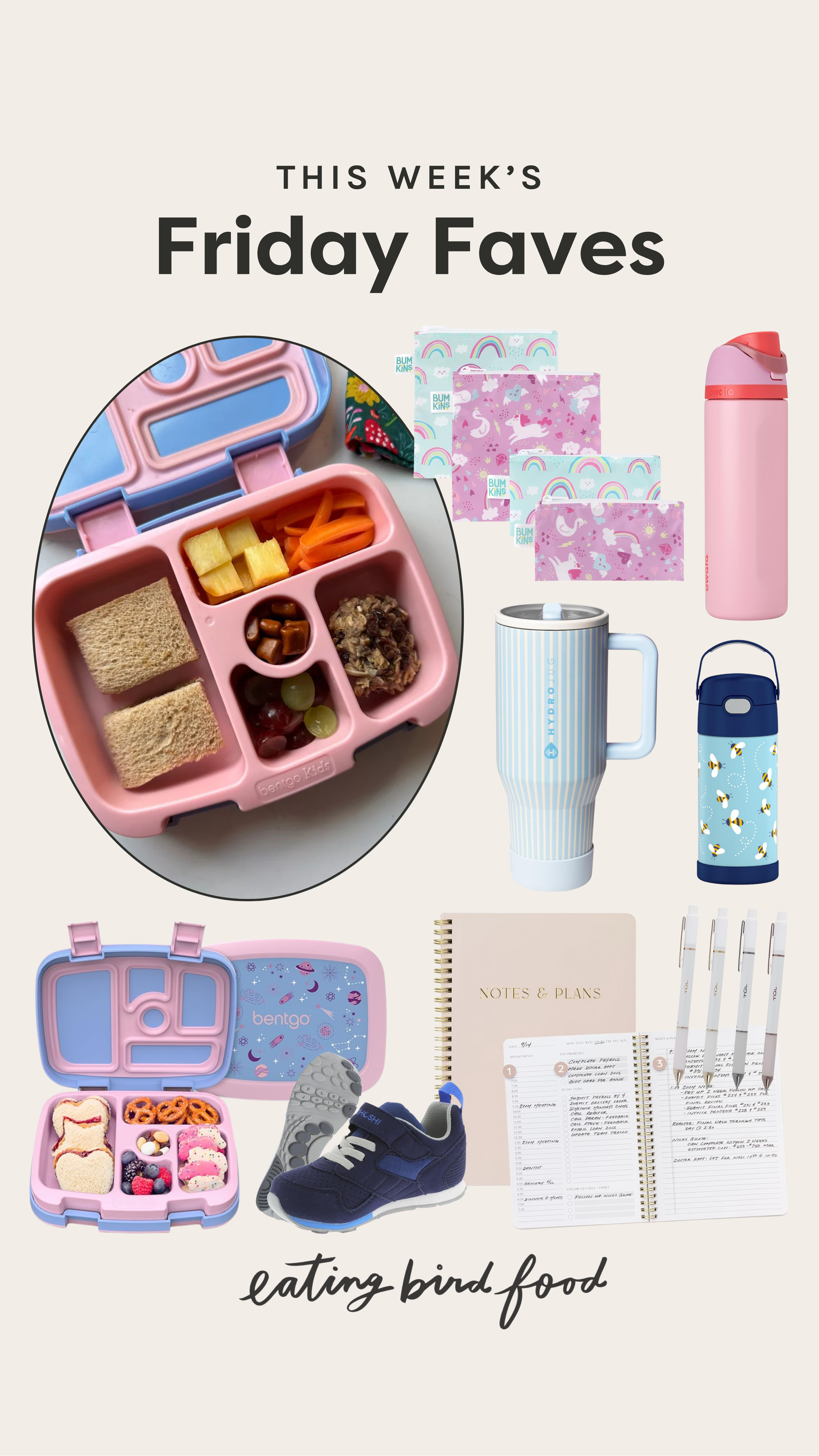 This Week's Friday Faves: Back to School Essentials

1️⃣ Bumkins Reusable Sandwich + Snack Bags: Say goodbye to single-use plastic and hello to these cute, eco-friendly snack bags. We’ve been using these for years and they hold up so well. Perfect for sandwiches, crackers, or cut fruit. Just toss them in the wash (by hand, in the dishwasher or washing machine!!) and reuse all year long.

2️⃣ Beautiful Daily Planner And Notebook: This planner is my go-to. I love that it’s undated so you can start it anytime and use it however you want (just weekdays? no problem). Each day has its own page with space for notes and an hourly schedule, which I love for mapping out my to-dos. Simple, flexible, and pretty enough to leave out on your desk. It’s only $9.99 which feels like steal. 

3️⃣ Bentgo Lunch Box: Perfect for little ones in pre-K or kindergarten! The compartments make it easy to pack a variety of snacks (and keep everything separate), plus it’s leak-proof and kid-friendly to open. I’ve used this for both my kids and it’s been such a lunchbox MVP. They have a ton of cute patterns and colors to choose from too!

4️⃣ TSUKIHOSHI Racer Sneakers: These sneakers have been my fave for the kiddos. They’re lightweight, breathable, and easy for the kids to put on themselves. Plus, they’re machine washable (bless) and hold up well. 

5️⃣ TUL Pens: If you're a pen person… these are it. Super smooth, zero smudging, and they just make writing more satisfying. I have the black set and the pearl white collection (a little extra but worth it).

6️⃣ Water bottles - Hydrojug, Owala and Thermos FUNTAINER for the Kids: Hydration station for the whole fam: My Hydrojug is my go-to for workouts and workdays, my Owala is sleek, spill-proof and great for travel or workouts, and the FUNtainer keeps the kids’ water cold all day.
 

 

#LTKKids #LTKSeasonal #LTKFindsUnder100