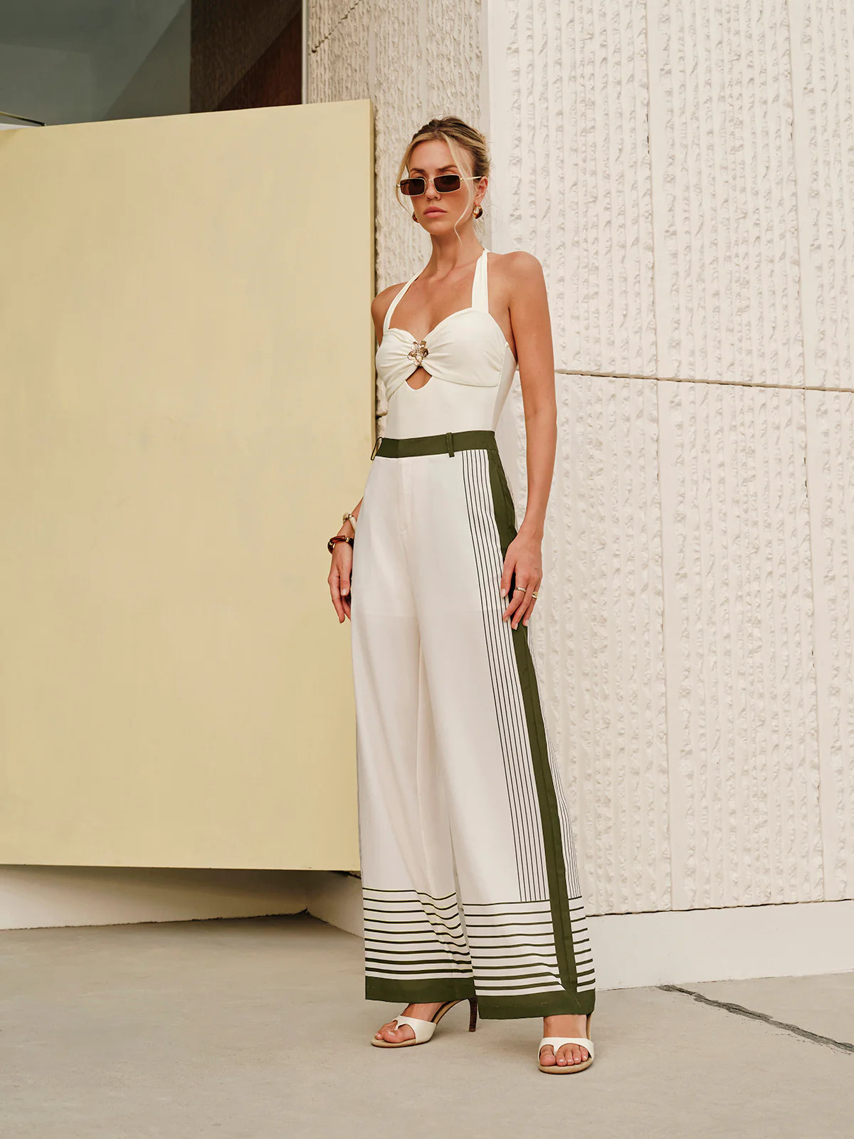 Striped Print Zipper Mid-Waist Pants | Commense