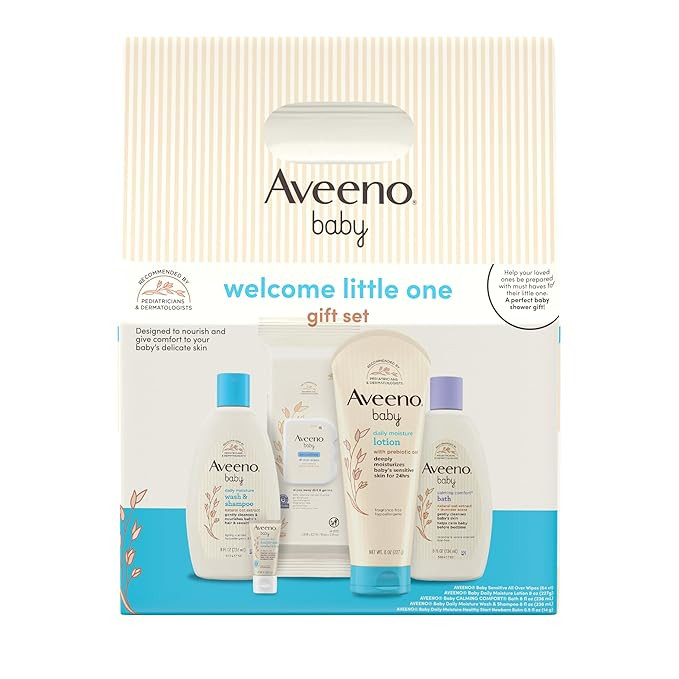 Aveeno Baby Welcome Little One Gift Set, Baby Essentials Set with Daily Moisture Wash and Shampoo... | Amazon (US)