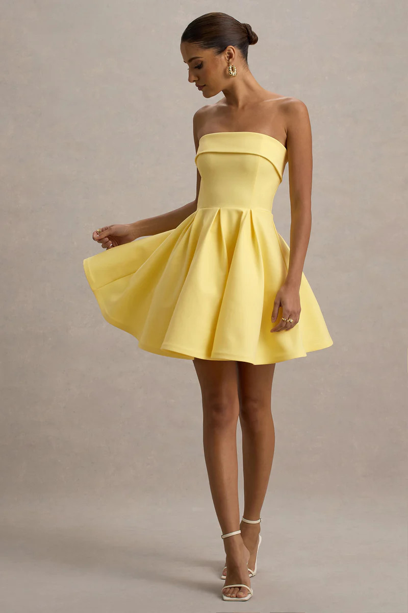 Bruna | Lemon Bandeau Skater Mini Dress | Club L London