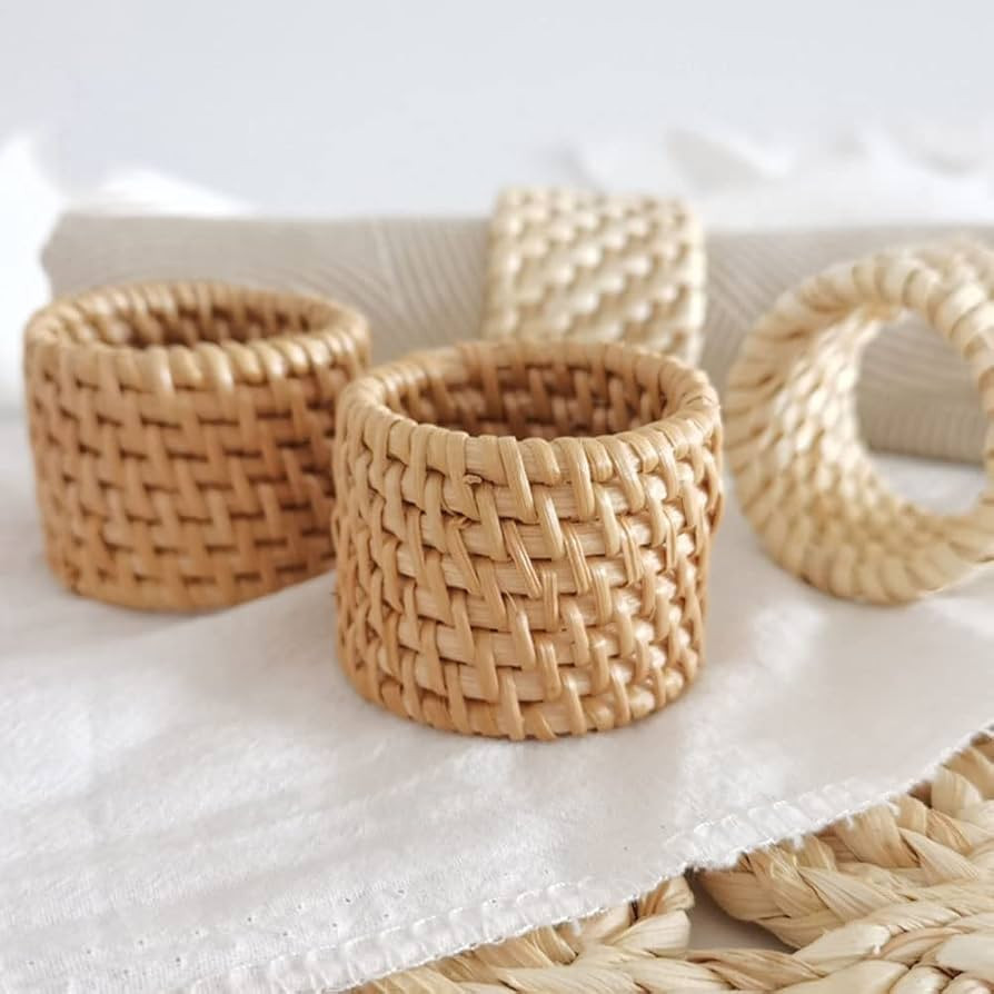 Woven Rattan Napkin Rings Set of 4, Handmade Natural Wicker Napkin Rings, Farmhouse Chic Mother's... | Amazon (US)