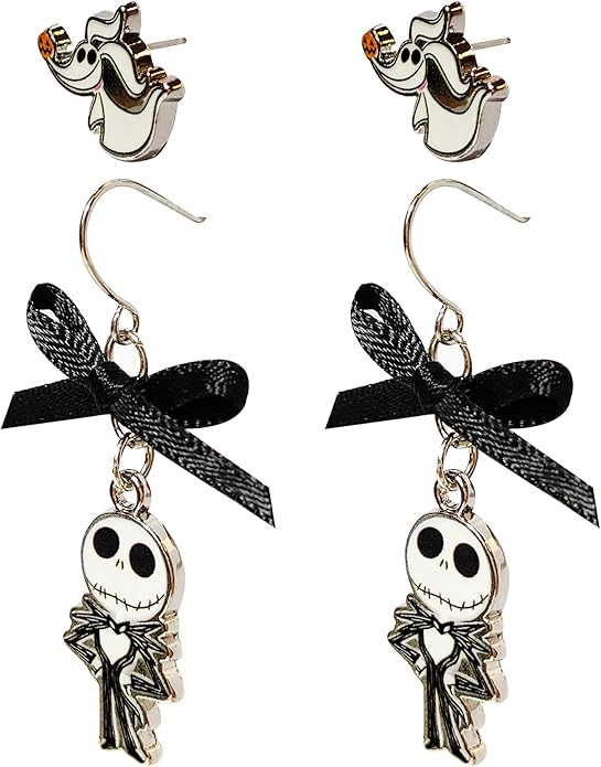 Jack Skellington Gothic Jewelry: 2 Hypoallergenic Earrings for Girls (1 Stud Earrings 1 Fishhook ... | Amazon (US)