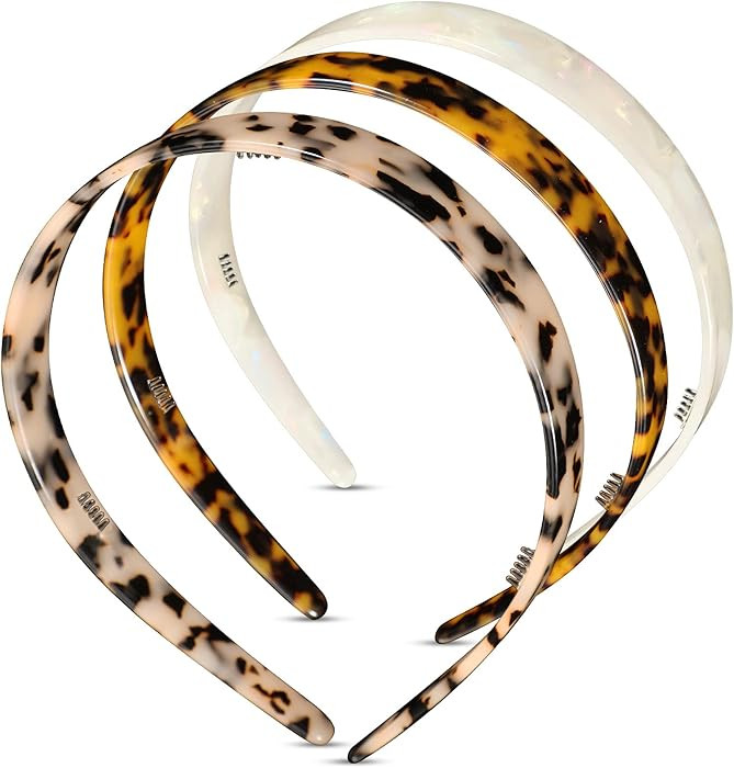 3 Colors Tortoise Shell Headband Set: Wide Acetate, Resin, Skinny Thin Headbands with Teeth for W... | Amazon (US)