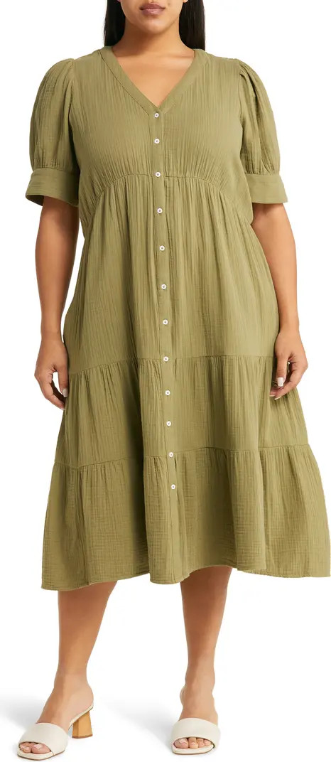 Women's Lightspun Button Front Tiered Midi Dress | Nordstrom