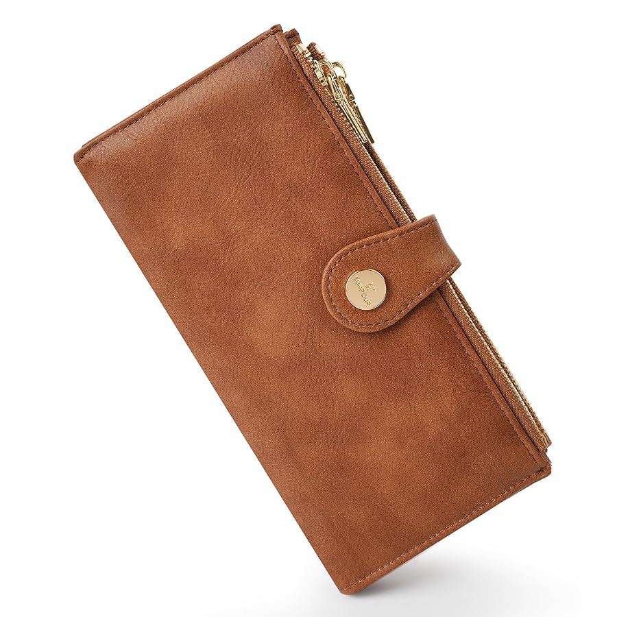 Womens Leather Wallet RFID Blocking Slim Bifold Credit Card Holder Travel Wallet with Double Zipp... | Amazon (US)